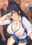  3boys bangs bar_censor black_hair blush breasts censored cleavage collarbone commentary_request condom covered_nipples covering_face dog_tags dress_shirt eyebrows_visible_through_hair green_skirt hair_between_eyes hetero highres idolmaster idolmaster_shiny_colors large_breasts long_hair looking_at_viewer masturbation multiple_boys multiple_penises necktie parted_lips peeking_through_fingers penis plaid plaid_skirt pleated_skirt ponytail reaching_out school_uniform see-through self_shot shirase_sakuya shirt shukurimu skirt sleeves_rolled_up smile solo_focus thighs wet wet_clothes x-ray yellow_eyes 