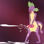  2018 anthro balls big_balls blush cum cumshot dragon ejaculation erection fibs friendship_is_magic hi_res knot male mammal masturbation my_little_pony nude orgasm penile_masturbation penis scalie simple_background solo spike_(mlp) 