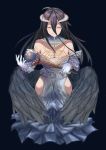  absurdres albedo black_hair black_wings breasts demon_girl demon_horns demon_wings diefishsoup dress gloves hair_between_eyes highres horns large_breasts overlord_(maruyama) smile white_dress white_gloves wings yellow_eyes 