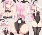  :o animal_ears arms_under_breasts ass bare_shoulders bent_over black_legwear black_leotard blush breast_hold breasts bunny_ears bunny_pose bunny_tail bunnysuit cleavage commentary_request covered_navel detached_collar elbow_gloves expressionless fox_mask from_behind gloves hair_between_eyes hands_on_floor hata_no_kokoro heart heart_hands large_breasts leotard long_hair looking_at_viewer mask mask_on_head multiple_views pink_eyes pink_hair shinori simple_background skin_tight tail thighhighs touhou white_gloves 