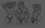  abs anthro arms_above_head athletic athletic_tape biped bulge canid canine canis clothing coy dog flirting generic_anthro group hair husky leather loincloth long_hair male mammal marsonaut muscular muscular_male open_mouth pecs pubes sketch smile straps stretching tuft wolf yawn 
