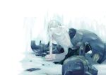  alphonse_elric armor blonde_hair broken_armor covering facing_away fullmetal_alchemist gloves helmet long_hair male_focus niyo_(7519mmk) nude nude_cover shoulder_blades simple_background sitting skinny solo spoilers white_background 