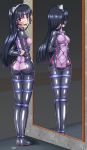  animal_ears arms_behind_back ball_gag bdsm black_hair blush bodysuit bondage bound bound_ankles bound_arms bound_knees bound_thighs bound_wrists cat_ears cyber_(cyber_knight) gag gagged guilty_crown highres long_hair looking_at_viewer looking_back mirror purple_eyes reflection shibari shibari_over_clothes standing tsugumi_(guilty_crown) 