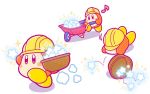  basket blush_stickers commentary_request hardhat helmet kirby_(series) musical_note official_art running simple_background sixteenth_note sparkle star tripping waddle_dee wheelbarrow white_background 