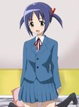  bad_id bad_pixiv_id bed blue_hair green_eyes hayate_no_gotoku! hentai_(1985) kneeling nishizawa_ayumu pillow school_uniform short_hair solo twintails 