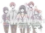  3boys angel_beats! ankle_lace-up arm_hug bad_id bad_pixiv_id blazer cross-laced_footwear gradient gun hat hinata_(angel_beats!) jacket long_hair monochrome multiple_boys multiple_girls naoi_ayato otonashi_(angel_beats!) racotta school_uniform serafuku short_hair simple_background thighhighs weapon white_background yui_(angel_beats!) yuri_(angel_beats!) 