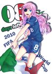  2010_fifa_world_cup bad_id bad_pixiv_id bliss_(ferment_factory) blue_eyes eyepatch flag happy highres italy long_hair pink_hair shorts solo world_cup 