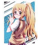  alternate_hairstyle bespectacled blonde_hair blue_eyes glasses k-on! kotobuki_tsumugi long_hair looking_back ponytail school_uniform solo tom_(drpow) 