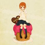  apron bad_id bad_pixiv_id blush cupcake food hair_ornament hairclip hairpin heart inami_mahiru kneehighs mizutamako open_mouth orange_eyes orange_hair pastry short_hair sitting skirt socks solo waitress working!! 