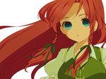  bad_id bad_pixiv_id blue_eyes braid face hair_ribbon hong_meiling long_hair mitsuko red_hair ribbon solo touhou twin_braids upper_body wallpaper wind 