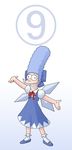  1girl black_eyes blue_hair bow cirno cirno_(cosplay) cosplay crossover dress hair_bow highres jigoku_inu marge_simpson matt_groening_(style) parody smile solo standing the_simpsons touhou wings 