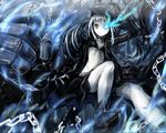  black_rock_shooter black_rock_shooter_(character) black_rock_shooter_(character)_(cosplay) burning_eye chain cosplay crossover kabutoyama kawashiro_nitori solo touhou 