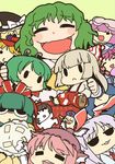  :&lt; :3 =_= aki_minoriko animal_ears antennae ascot blonde_hair blush_stickers bow buck_teeth bunny_ears chibi closed_eyes food fox_tail fruit fujiwara_no_mokou grapes green_hair hair_bow hair_ribbon happy hat head_wings kagiyama_hina kazami_yuuka kirisame_marisa lyrica_prismriver multiple_girls multiple_tails mystia_lorelei o3o open_mouth patchouli_knowledge pink_hair plaid plaid_skirt reisen_udongein_inaba ribbon saigyouji_yuyuko skirt smile solid_circle_eyes suspenders tail touhou ume_(noraneko) white_hair witch_hat wriggle_nightbug yagokoro yakumo_ran |_| 