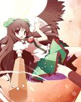  arm_cannon bow brown_hair green_bow hair_bow highres miko_machi reiuji_utsuho solo touhou weapon wings 