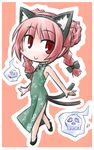  animal_ears braid cat_ears cat_tail china_dress chinese_clothes dress kaenbyou_rin kugelschreiber multiple_tails red_eyes red_hair short_hair solo tail touhou twin_braids twintails 