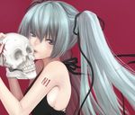  bad_id bad_pixiv_id bare_shoulders blood hair_ribbon hatsune_miku itou_nanami long_hair ribbon simple_background skull solo twintails vocaloid 