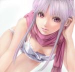  bent_over bra breasts downblouse lingerie lips long_hair mamoru_(mamoru_jinja) medium_breasts original panties pink_eyes pink_hair scarf solo underwear white_panties 