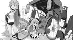  alternate_costume bad_id bad_pixiv_id buruma greyscale gym_uniform hiruma_andon horn hoshiguma_yuugi ibuki_suika jacket_on_shoulders monochrome multiple_girls rickshaw touhou 