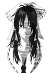  bad_id bad_pixiv_id bow expressionless eyelashes face greyscale hair_bow hakurei_reimu highres iro_marimo monochrome portrait red_eyes shadow solo spot_color touhou 