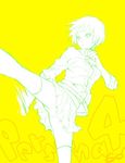  bad_id bad_pixiv_id bike_shorts jacket kicking monochrome persona persona_4 saikawa_(0902k137) satonaka_chie school_uniform short_hair simple_background sketch skirt sleeves_pushed_up solo spot_color tomboy track_jacket yellow yellow_background 