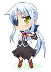  bad_id bad_pixiv_id boots chibi cinque_(nanoha) eyepatch kunai long_hair lyrical_nanoha mahou_shoujo_lyrical_nanoha_strikers numbers_(nanoha) ponytail sidelocks silver_hair skirt solo tsukishima_makoto very_long_hair weapon yellow_eyes 