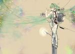  boots green_hair hatsune_miku headphones lamp long_hair mayonaka_niji_sugi necktie pole solo thigh_boots thighhighs very_long_hair vocaloid 