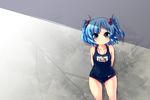  bad_id bad_pixiv_id blue_eyes blue_hair hair_bobbles hair_ornament kawashiro_nitori key mano_(shampoohatter) name_tag one-piece_swimsuit school_swimsuit short_hair solo swimsuit touhou twintails two_side_up 