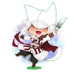  animal_ears assassin's_creed_(series) assassin's_creed_ii cat_tail ezio_auditore_da_firenze feathers gloves hood kemonomimi_mode male_focus putegoya smile solo tail 