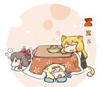  alice_margatroid animal_ears bad_id bad_pixiv_id bowl cat_ears hakurei_reimu kemonomimi_mode kirisame_marisa kotatsu multiple_girls nura_(oaaaaaa) saliva sleeping table tail touhou yawning zzz 