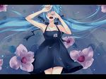  bad_id bad_pixiv_id blue_hair dress flower hair_ribbon hatsune_miku jewelry long_hair natsuki0910 necklace open_mouth ribbon solo tears twintails very_long_hair vocaloid 