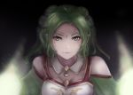  bare_shoulders breasts circlet detached_collar fire_emblem fire_emblem:_seima_no_kouseki green_eyes green_hair hair_ribbon jewelry l'arachel leonmandala ribbon short_hair solo twintails 