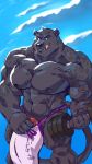  anthro big_bulge bulge clothing exercise feline gage_the_panther humanoid_penis hyper hyper_penis looking_at_viewer male mammal muscular muscular_male outside panther pecs penis smile solo speedo standing swimsuit taoren tongue tongue_out vein veiny_muscles weightlifting workout 
