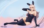  animal_ears artist_name bangs bare_shoulders black_footwear black_gloves black_legwear black_leotard breasts bunny_ears cleavage deviantart_username elbow_gloves female_my_unit_(fire_emblem_if) fire_emblem fire_emblem_if gloves hair_between_eyes hand_to_own_mouth leotard long_hair mary_borde my_unit_(fire_emblem_if) red_eyes silver_hair smile solo thighhighs 