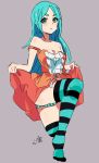  :| blue_hair blush monogatari_(series) ononoki_yotsugi panties skirt_lift tagme thighhighs 