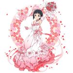  arm_up armpits black_eyes black_hair blush bouquet breasts choker cleavage collarbone detached_sleeves dress flower full_body hair_flower hair_ornament holding holding_bouquet kirigaya_suguha long_dress looking_at_viewer medium_breasts official_art petals pink_dress pink_flower pink_rose red_flower red_rose rose senritsu_reishiki short_hair sideboob simple_background sleeveless sleeveless_dress smile solo standing strapless strapless_dress sword_art_online sword_art_online:_code_register wedding_dress white_background 