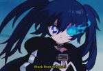  90s :o anime_coloring artist_name bangs black_bikini_top black_choker black_jacket black_rock_shooter black_rock_shooter_(character) blue_eyes blue_fire blue_hair blue_sky blush buckle burning_eye choker commentary day dot_nose english english_commentary expressionless eyebrows_visible_through_hair eyelashes eyes eyes_visible_through_hair fake_screenshot film_grain fire flame flat_chest glowing glowing_eye hair_between_eyes hood hood_down hooded_jacket jacket lock long_hair long_sleeves looking_at_viewer open_clothes open_jacket open_mouth outdoors padlock pale_skin parody parted_lips pikiru single_vertical_stripe sky solo style_parody subtitled twintails uneven_twintails upper_body vhs_artifacts watermark white_pupils 