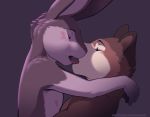  blush canine duo fox kissing lagomorph male male/male mammal rabbit romantic_couple shiuk simple_background tongue whiskers 