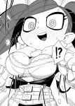  aiba_manami blush boku_no_hero_academia bow bowtie bra breasts bursting_breasts buttons commentary eyelashes gloves greyscale heart highres large_breasts makeup mascara monochrome o_den open_mouth smile surprised sweatdrop teeth twintails underwear upper_body upper_teeth wide-eyed 