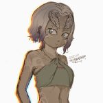  1girl antennae blue_eyes breasts cleavage dark_skin godzilla:_city_on_the_edge_of_battle godzilla_(series) houtua looking_at_viewer maina miana monster_girl polygon_pictures revealing_clothes small_breasts tattoo toho_(film_company) tribal tribal_tattoo two-tone_hair 