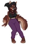  2018 anthro barefoot blue_eyes blue_nose breasts brown_fur canine clothed clothing digital_media_(artwork) female fur kaitycuddle mammal simple_background solo standing white_background 