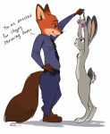  2017 anthro canine clothing disney duo english_text female fox fuzzy_handcuffs handcuffs hi_res judy_hopps lagomorph male mammal nick_wilde nude police_uniform raaz rabbit shackles side_view simple_background source_request text uniform white_background zootopia 