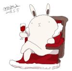  animal armchair bunny cape chair crossed_legs cup dated drinking_glass fur-trimmed_cape fur_trim holding holding_cup lowres maze_(gochama_ze_gohan) no_humans original red_cape signature simple_background sitting white_background wine wine_glass 