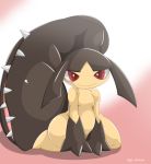  2017 ambiguous_gender mawile nintendo pink_background pok&eacute;mon pok&eacute;mon_(species) red_eyes simple_background smile solo type video_games white_background 