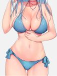  bikini blue_bikini blue_hair breasts choker cleavage collarbone head_out_of_frame highres jewelry large_breasts long_hair matarou_(genkai_toppa) navel necklace side-tie_bikini simple_background solo star star_necklace stomach swimsuit white_background 