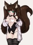  &lt;3 &lt;3_eyes animal_humanoid blush breast_squish breasts cat_humanoid clothed clothing eyelashes feline female fluffy fluffy_ears fluffy_tail green_eyes hair hand_heart hand_on_breast humanoid legwear long_hair looking_at_viewer maidfrills mammal navel nipples partially_clothed pigtails simple_background smile solo stockings striped_legwear striped_stockings stripes sweater thigh_highs unclothing white_background 