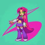  boots breasts darkcross dc_comics full_body green_eyes grin long_hair midriff miniskirt navel panty_&amp;_stocking_with_garterbelt parody pointy_ears red_hair skirt smile solo starfire style_parody teen_titans thigh_boots thighhighs very_long_hair 