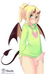  &lt;3 blonde_hair blood_elf blush clothed clothing elf erection girly hair hoodie hoodie_(artist) horn humanoid hybrid max_(hoodie) not_furry solo succubus sweater video_games warcraft wings 