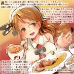  :d bare_shoulders breasts brown_eyes colored_pencil_(medium) commentary_request cup curry curry_rice dated detached_sleeves food holding holding_cup kantai_collection kirisawa_juuzou large_breasts latte_art light_brown_hair littorio_(kantai_collection) long_hair numbered open_mouth rice shirt smile solo traditional_media translation_request twitter_username white_shirt 