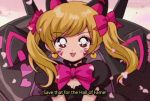  90s :3 :d alternate_costume animal_ears anime_coloring artist_name bangs black_cat_d.va black_dress blonde_hair blush bow bowtie breasts brown_eyes cat_ears cherry_blossoms cleavage cleavage_cutout commentary d.va_(overwatch) dot_nose dress earrings english english_commentary eyebrows_visible_through_hair eyelashes eyes eyes_visible_through_hair facial_mark fake_screenshot fang film_grain frilled_dress frilled_sleeves frills hair_bow heart heart_earrings jewelry lolita_fashion long_hair looking_at_viewer medium_breasts meka_(overwatch) open_mouth overwatch parody petals pikiru pink_bow pink_neckwear puffy_short_sleeves puffy_sleeves shiny shiny_hair short_sleeves smile solo style_parody subtitled swept_bangs twintails twitter_username upper_body v-shaped_eyebrows v_arms vhs_artifacts whisker_markings white_pupils 
