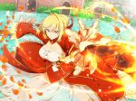  1girl blonde_hair breasts cleavage cosplay crossover fate/extella fate/extra fate_(series) large_breasts leo_(senran_kagura) nero_claudius_(fate)_(all) petals rose_petals senran_kagura senran_kagura_new_link senran_kagura_new_wave solo water 